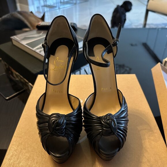 New Christian Louboutin Shiny Nappa Marchavekel 150 Platform Sandals Size 37 - Picture 1 of 6